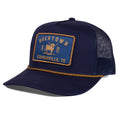 A navy blue Rural Cloth Stockman Hat trucker with an adjustable snapback, mesh back, and a front patch reading 