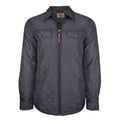 Introducing the Sunday Jacket by American Cattle Co, crafted in a striking Thundercloud gray. This quilted shirt jacket features a diamond-patterned fabric, front zipper closure, and two chest pockets with button flaps. Designed with a classic pointed collar and long sleeves with adjustable cuffs, it also includes a soft Polar Fleece lining for extra comfort and warmth.