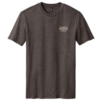 The Anchor Bull Tee by American Cattle Co is a plain dark gray short-sleeve western t-shirt featuring a small logo and text on the upper left chest, shown on a white background.