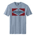 Introducing the Billboard Tee from Rural Cloth in Flint Blue Heather—a premium weight t-shirt featuring a bold red and white geometric chest design with 