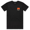 The Born to Ride Tee by American Cattle Co is a vintage-style black short-sleeve western shirt with a small orange and brown geometric 