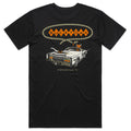 The Bucktown Caddie Tee by American Cattle Co in Black features a retro Cadillac driven by a longhorn, “BUCKTOWN” in rope-style font above, and “STEPHENVILLE, TX” below—perfect Texas rodeo-inspired style.
