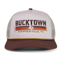 The Bucktown Revival Hat by Rural Cloth features beige and brown colors, bold 