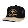 A black Certified Ranchers Association Hat by Rural Cloth, featuring a mesh back, rope detail on the visor, and gold 