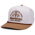 The Certified Ranchers Association Hat by Rural Cloth features a white/khaki design, brown rope above the visor, and embossed front text: 