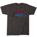 The Coors Light Elk Tee by American Cattle Co is a dark gray poly-cotton shirt with red and blue 