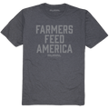 The Farmers Feed America Tee by Rural Cloth is a dark gray T-shirt made from American-grown cotton, featuring the words 