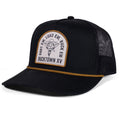 The G.O.A.T. Roper Hat by Rural Cloth features a black curved bill, mesh back, steer patch with 