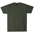 The Longhorn Silhouette Tee by Rural Cloth is a dark green short-sleeve shirt made from a soft poly-cotton blend, shown from the back with only a small black 