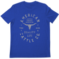 The Royal blue Quality Tee from Rural Cloth features a distressed graphic design. The white text reads 