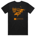 The American Cattle Co Rattle Rattle Tee is a black shirt with a bold rattlesnake and bull graphic on the back, “Rattle Rattle LETS BUCK SOME Cattle,” and orange text below—perfect for rodeo fans.