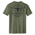 The Rural Cloth Roper Tee in heather olive features a vintage longhorn skull, 