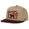 The Shadowhorn Hat by Rural Cloth is a tan and maroon western snapback with 