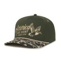 The Rural Cloth We Hunt Mallards Hat is an olive/camo snapback featuring 