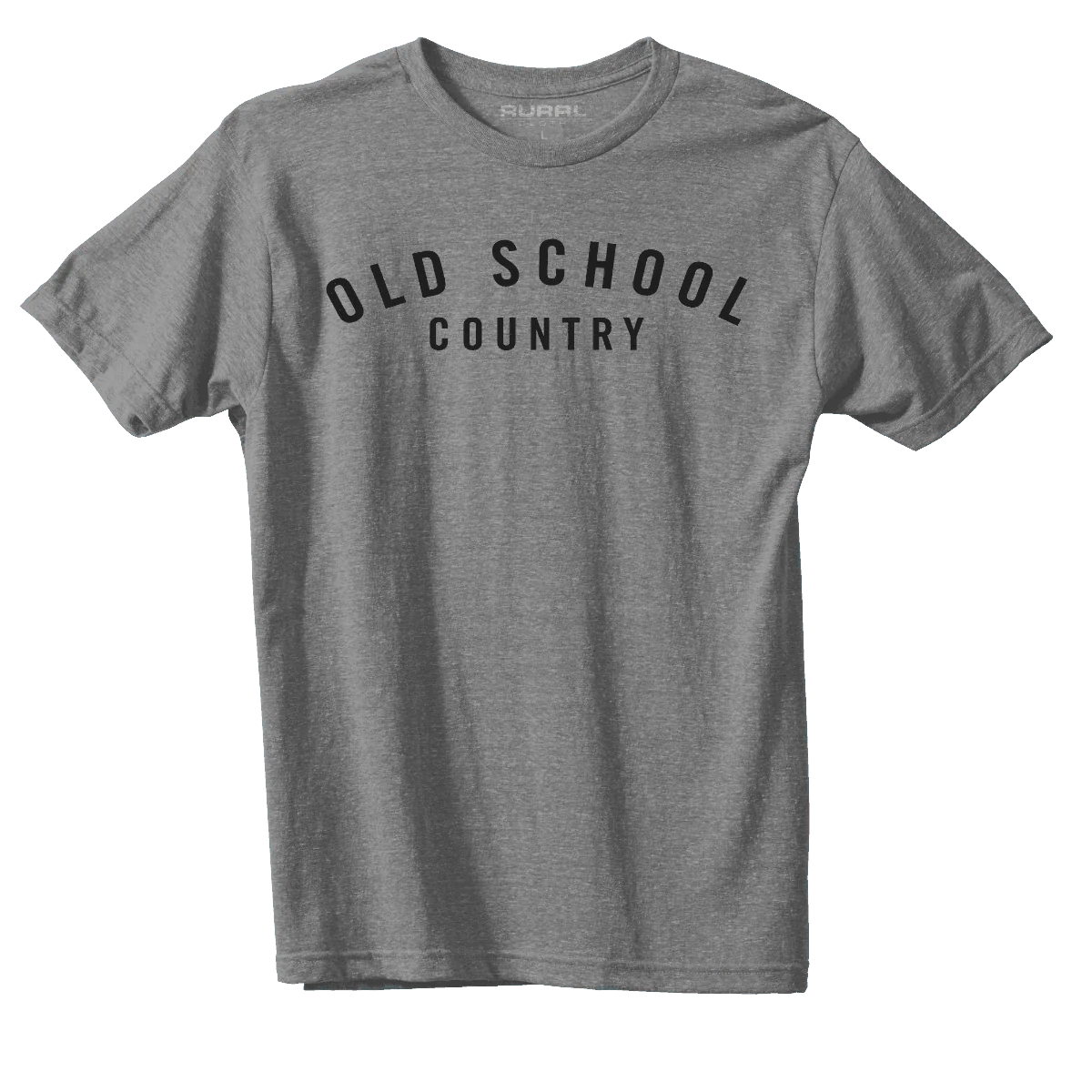 The Old School Country - Heather Gray by American Cattle Co is an ultra-soft tee with "OLD SCHOOL COUNTRY" in bold black letters, a classic crew neckline, plain heather background, and proudly made in the USA.