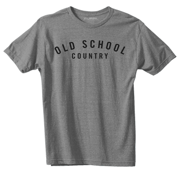 The Old School Country - Heather Gray by American Cattle Co is an ultra-soft tee with "OLD SCHOOL COUNTRY" in bold black letters, a classic crew neckline, plain heather background, and proudly made in the USA.