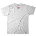 The image shows the back view of the We Grow Coors Light Tee by Rural Cloth. Near the shoulder area, there is a small logo printed in red and grey, reading 